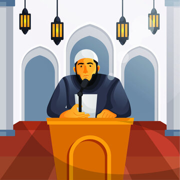 flat illustration of man talk in their daily ramadhan activity