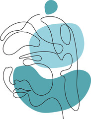 Abstract woman vector background set in continuous line art. Fashion cards with female faces, hands, postures, color texture shape elements in modern simple linear style