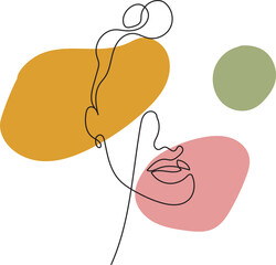 Abstract woman vector background set in continuous line art. Fashion cards with female faces, hands, postures, color texture shape elements in modern simple linear style