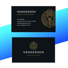 Black and Gold Minimal Podcast Line Art Business Card