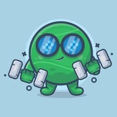 Fototapeta premium Cute tennis ball character mascot doing exercise using barbell isolated cartoon in flat style design