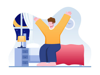 Illustration of People Wake Up To Do Suhoor in the Morning When Ramadan. Daily Routine Activities While Fasting in Ramadan. Can be used for web, poster, banner, social media, print, book, etc