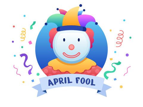 April Fool Flat Illustration with Clown in The Box Surprising. Funny Face Clown For Celebrate April Fool Day. Can be used for greeting card, poster, banner, postcard, web, etc