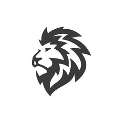 Lion head hair mane line art vector logo icon in black and white color