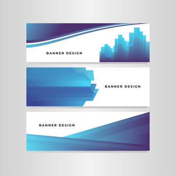 Abstract web design banner template set, horizontal header web banner. Modern Geometric Blue background for website design, Social Media Cover advertising banner, flyer.