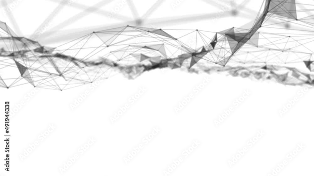 Poster Plexus fantasy abstract technology. Abstract geometric background with moving lines, dots and triangles. Science. Medicine and technology. Loop animations