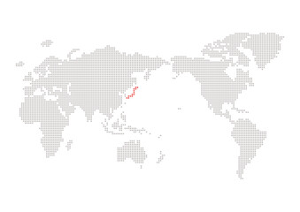 赤い色で区別した日本とグレーの世界地図 - シンプルな四角いドットのワールドマップ
