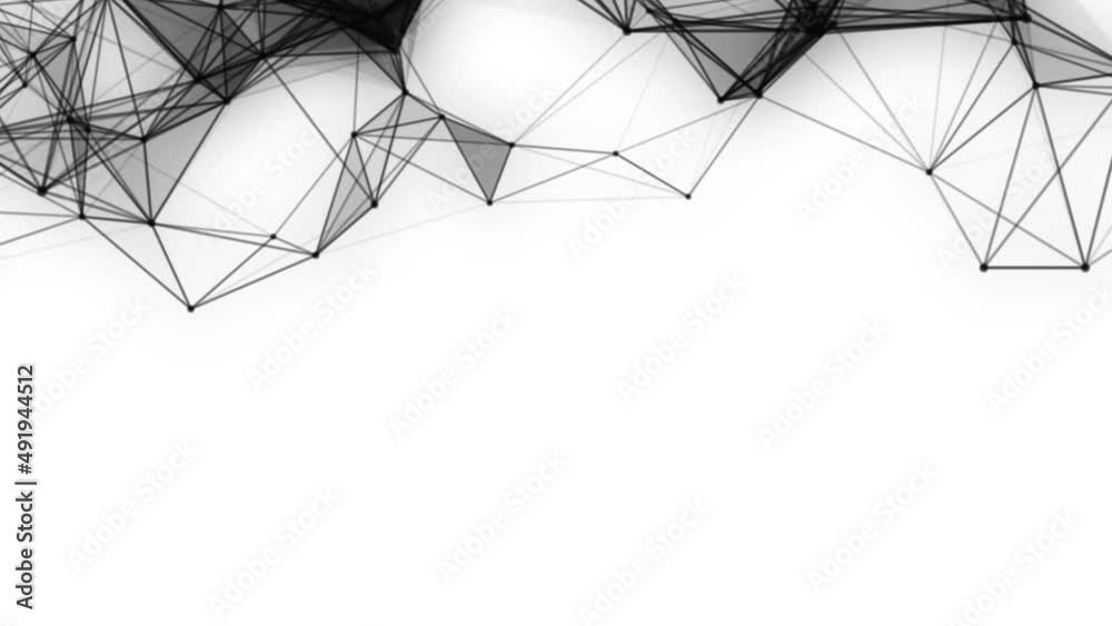 Poster Plexus fantasy abstract technology. Abstract geometric background with moving lines, dots and triangles. Science. Medicine and technology. Loop animations
