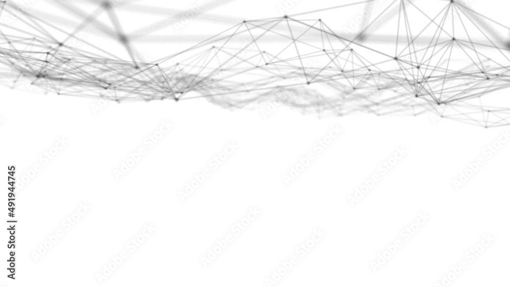 Poster Plexus fantasy abstract technology. Abstract geometric background with moving lines, dots and triangles. Science. Medicine and technology. Loop animations