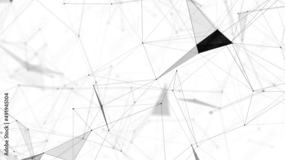 Poster Plexus fantasy abstract technology. Abstract geometric background with moving lines, dots and triangles. Science. Medicine and technology. Loop animations
