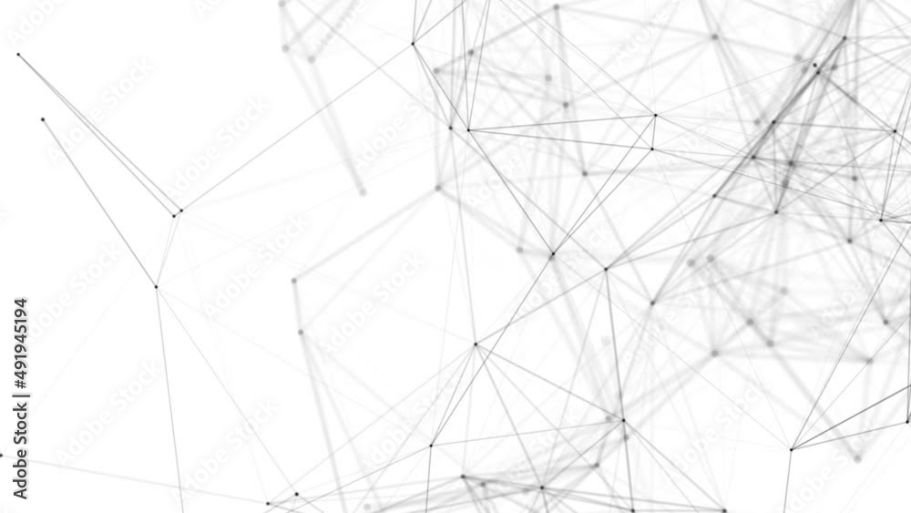 Poster Plexus fantasy abstract technology. Abstract geometric background with moving lines, dots and triangles. Science. Medicine and technology. Loop animations