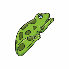 animals cartoon illustration a frog that is climbing a big tree in a crouched position aiming for its prey