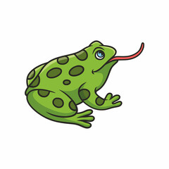 animals cartoon illustration a frog sitting on a lotus flower preparing to jump to the river bank