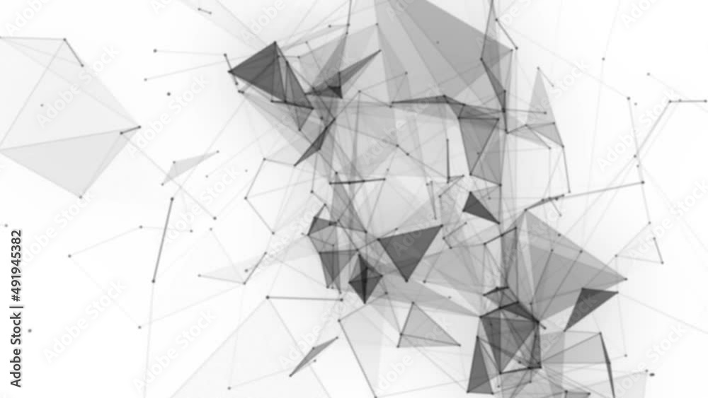 Poster Plexus fantasy abstract technology. Abstract geometric background with moving lines, dots and triangles. Science. Medicine and technology. Loop animations