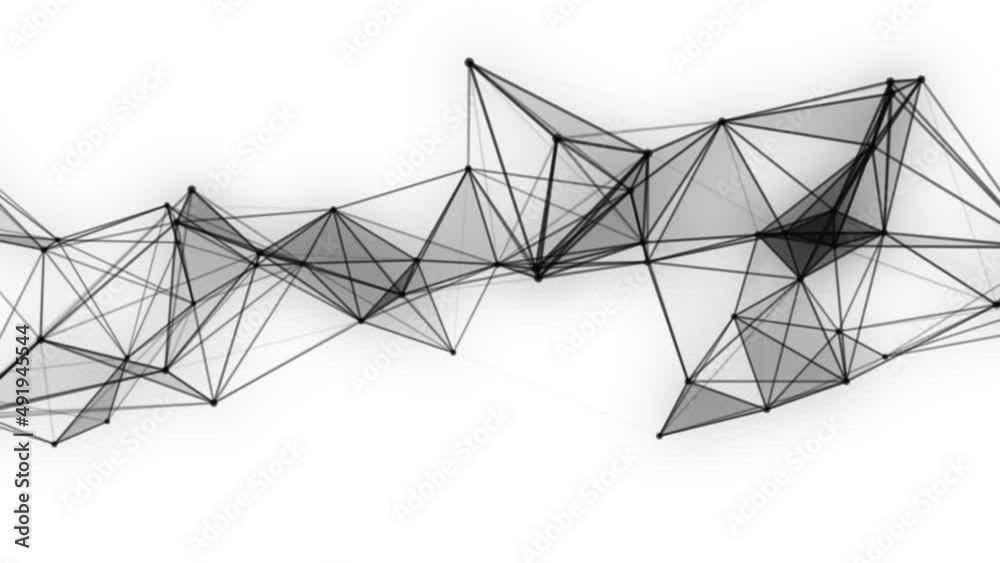 Poster Plexus fantasy abstract technology. Abstract geometric background with moving lines, dots and triangles. Science. Medicine and technology. Loop animations