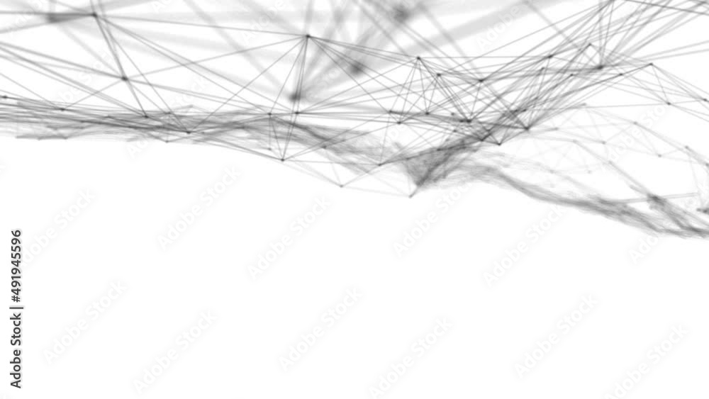 Poster Plexus fantasy abstract technology. Abstract geometric background with moving lines, dots and triangles. Science. Medicine and technology. Loop animations