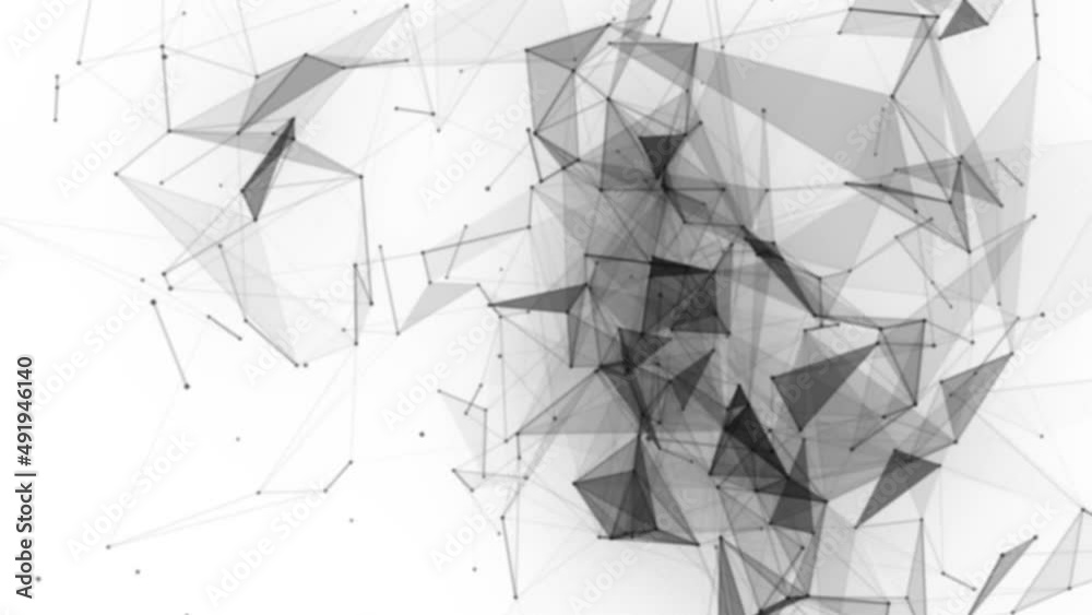 Poster Plexus fantasy abstract technology. Abstract geometric background with moving lines, dots and triangles. Science. Medicine and technology. Loop animations