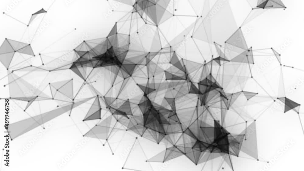 Poster Plexus fantasy abstract technology. Abstract geometric background with moving lines, dots and triangles. Science. Medicine and technology. Loop animations