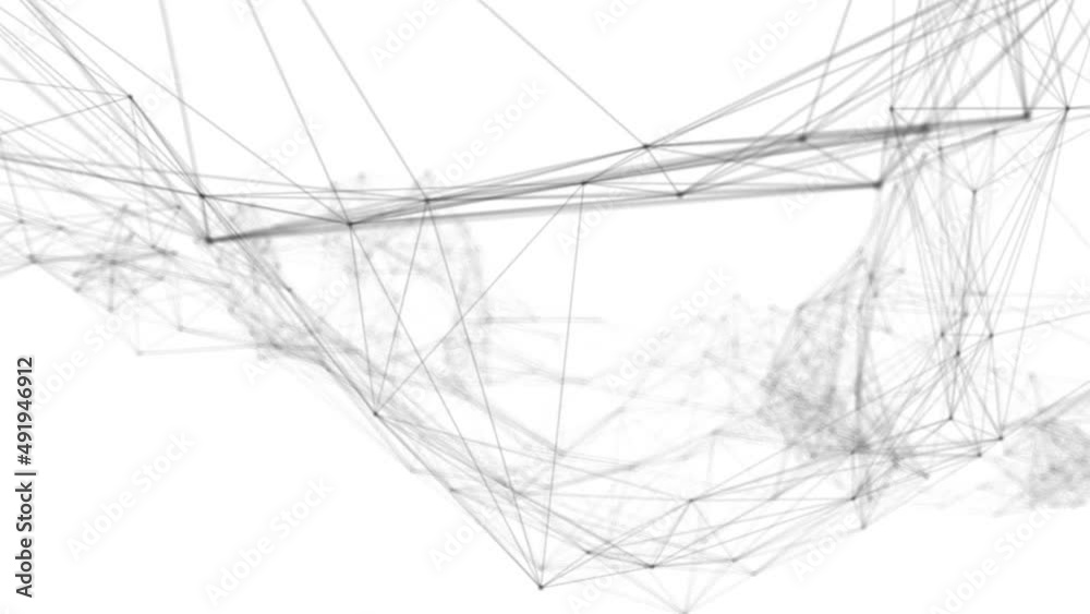 Poster Plexus fantasy abstract technology. Abstract geometric background with moving lines, dots and triangles. Science. Medicine and technology. Loop animations