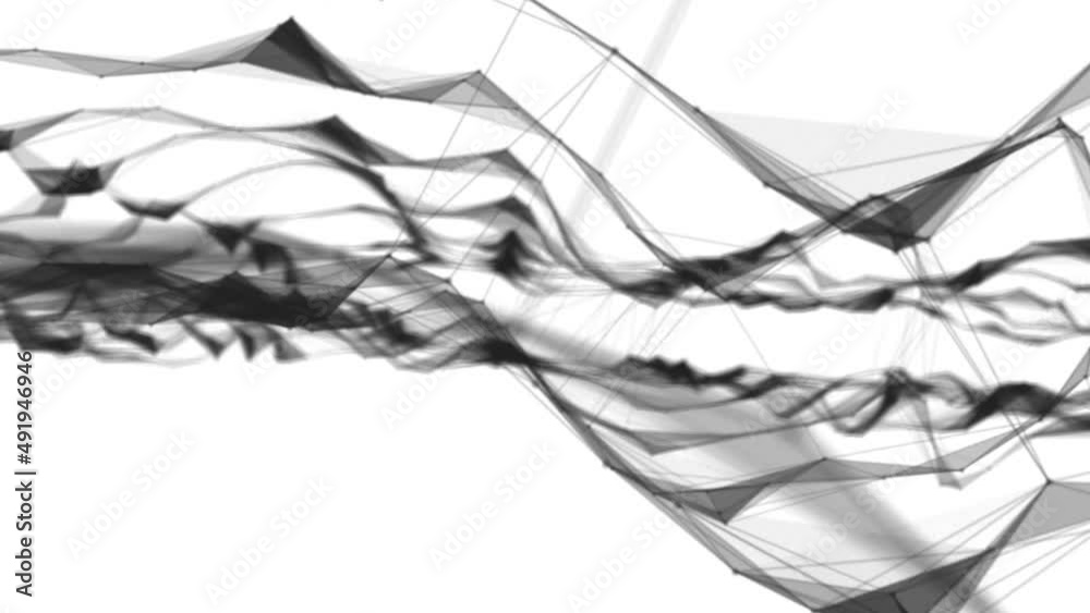 Poster Plexus fantasy abstract technology. Abstract geometric background with moving lines, dots and triangles. Science. Medicine and technology. Loop animations