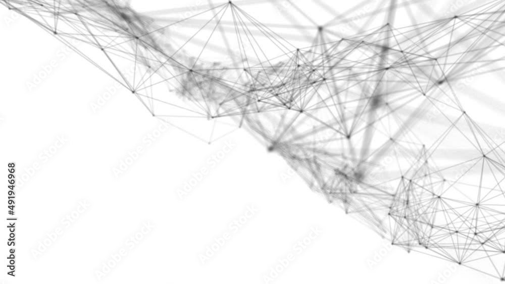 Poster Plexus fantasy abstract technology. Abstract geometric background with moving lines, dots and triangles. Science. Medicine and technology. Loop animations