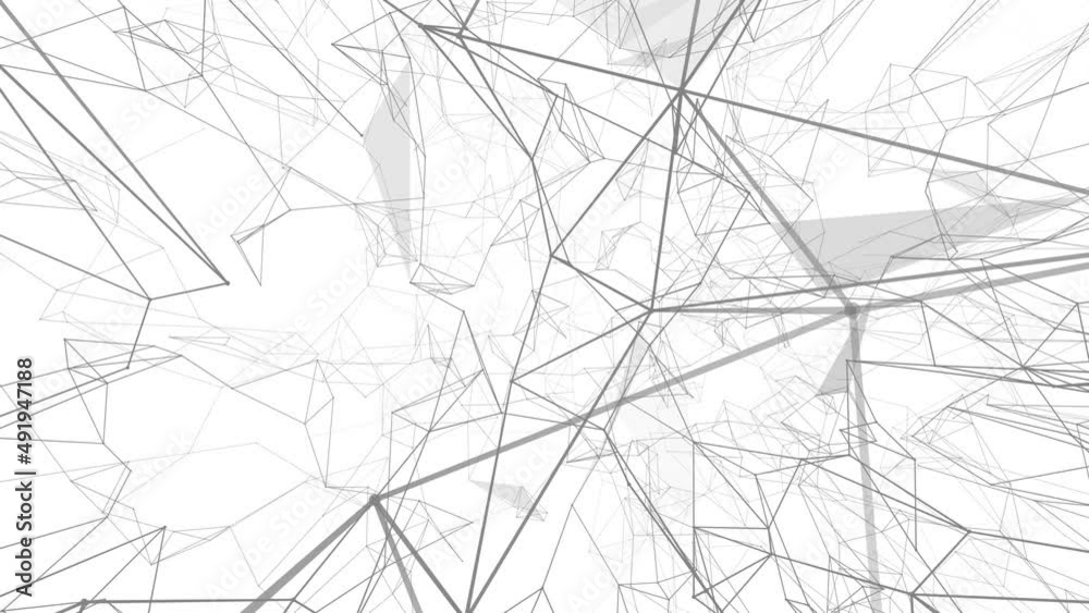 Poster Plexus fantasy abstract technology. Abstract geometric background with moving lines, dots and triangles. Science. Medicine and technology. Loop animations