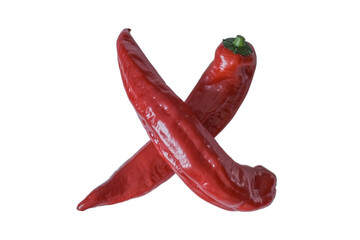 Naklejka premium Two red peppers lie in a cross.