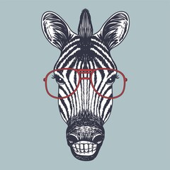Zebra smile hand drawn wearing a red glasses