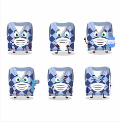 A picture of blue school vest cartoon design style keep staying healthy during a pandemic