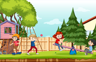 Obraz na płótnie Canvas Scene of backyard with kids and fence