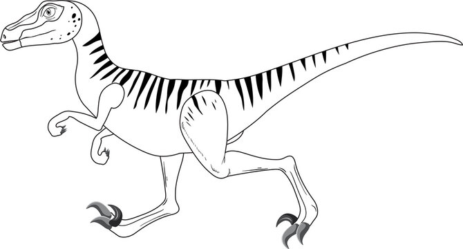 Velociraptor dinosaur doodle outline on white background