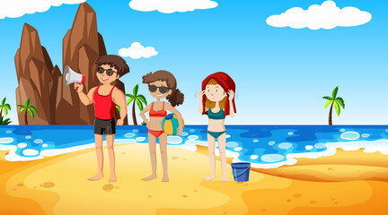 Friends travel to beach on summer vacation