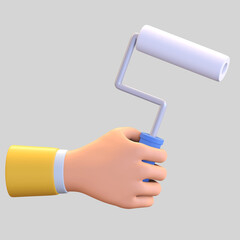 hand holding paint roller 3d icon illustration
