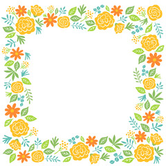 黄色いバラの枠のイラスト