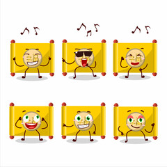 An image of yellow paper roll chinese dancer cartoon character enjoying the music