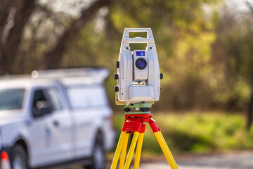 Geodetic measuring equipment. Topographic survey of the area.