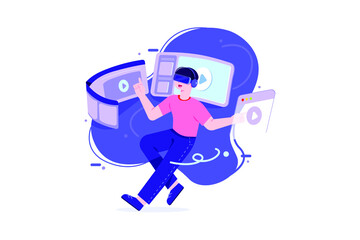Virtual Reality Illustration concept. Flat illustration isolated on white background.