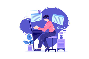 Virtual Reality Illustration concept. Flat illustration isolated on white background.