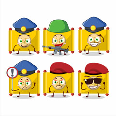 A dedicated Police officer of yellow paper roll chinese mascot design style