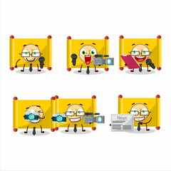 Character reporter yellow paper roll chinese cute mascot with microphone
