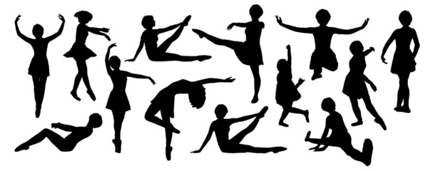 Ballet dancer silhouette  set dancing in various poses and positions.