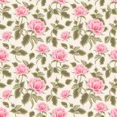 Vintage spring and summer pink garden peony flower bud vector seamless pattern illustration arrangements for fabric, floral prints, textile, gift wrapping paper, feminine brand and beauty products