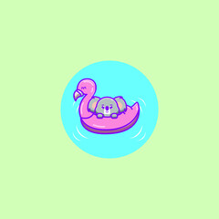 koala wearing a flamingo swimming balloon