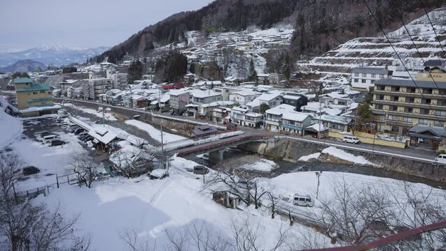 Snow Covered Shibu Onsen Town, Mountains of Nagano Japan