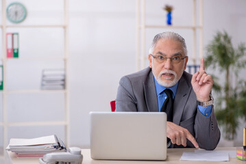 Old male employee working in the office