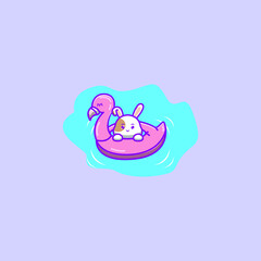 rabit wearing a flamingo swimming balloon