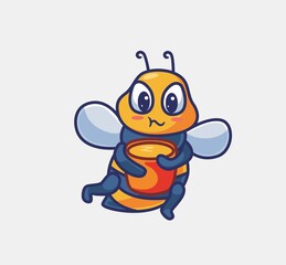cute bee holding a bucket full of honey. isolated cartoon animal nature illustration. Flat Style suitable for Sticker Icon Design Premium Logo vector. Mascot Character