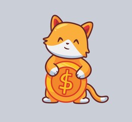 cute cat invest coin. isolated cartoon animal illustration. Flat Style suitable for Sticker Icon Design Premium Logo vector. Mascot Character