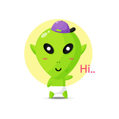 Cute alien character wearing hat