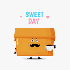 Cute box character with coffee cup